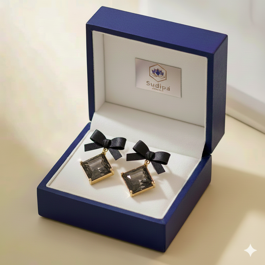 Elegant Korean Style Black finish border Gold Plated Diamond shape earrings for Women and Girls