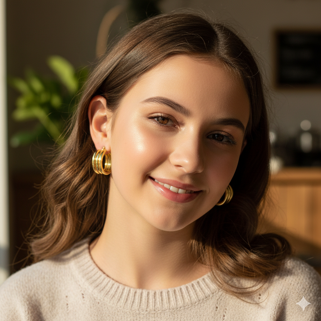 Sudipa Jewels Korean Golden Simple Curved Triple Hoop Earrings For Women/Girls