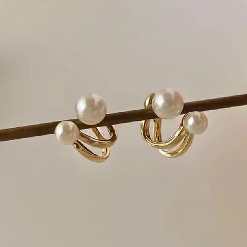 Viey Dual Pearl Claw Ear Hook Clip Earrings for Girls and Women