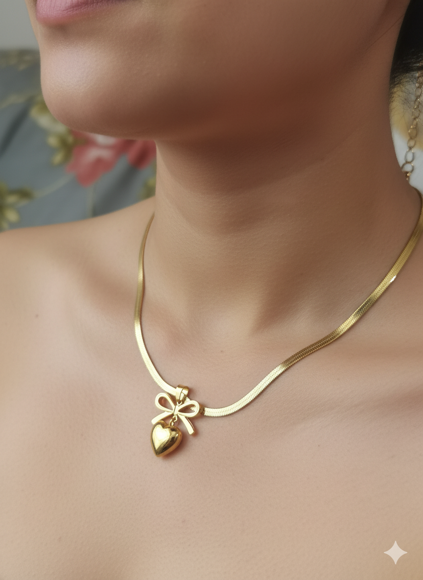 Anti-Tarnish Bow Knot Heart Pendant Necklace