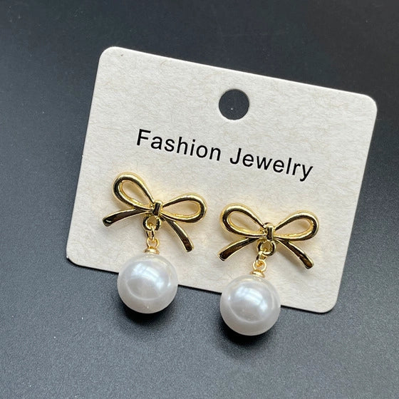 14k Gold Plated Huggie pearl Drop Earrings