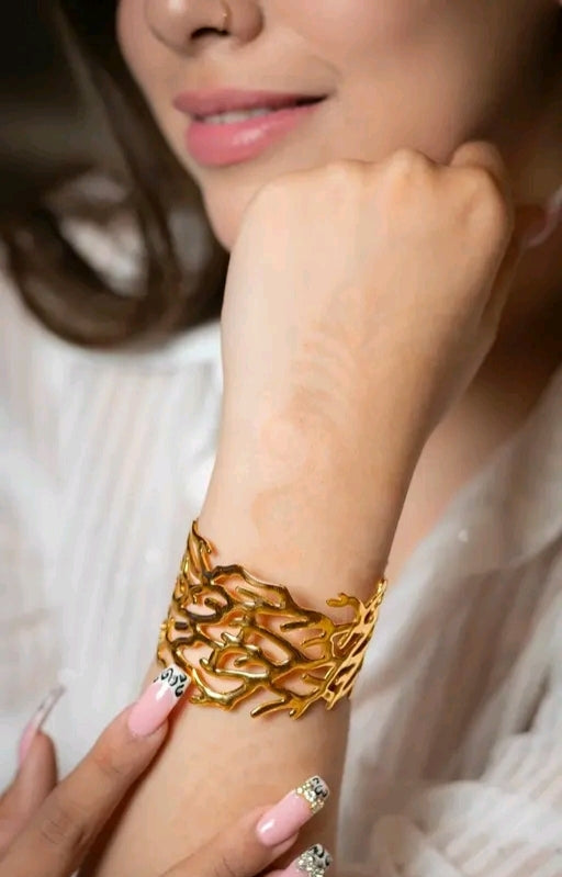 "Anti Tarnish" Gold Plated Chunky Cuff Bracelet for Girls/Women