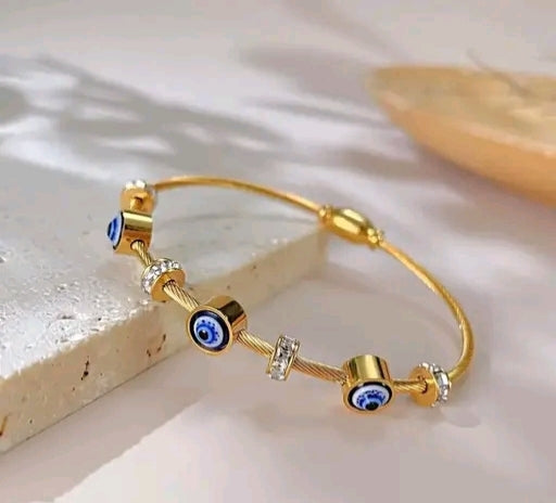 Anti Tarnish Stainless Steel Evil Eyes Kada ll Bracelet For Girls & Women