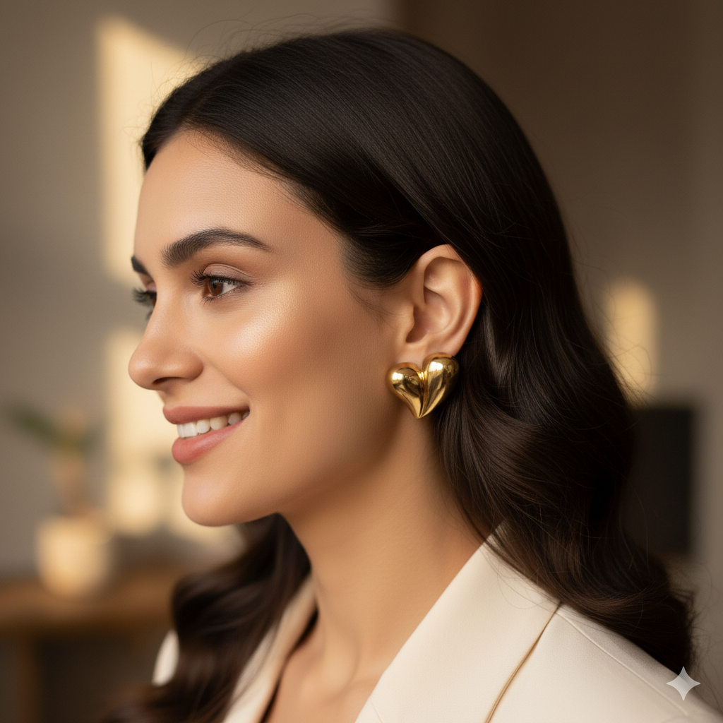 Gold-Toned Heart-Shaped Earrings