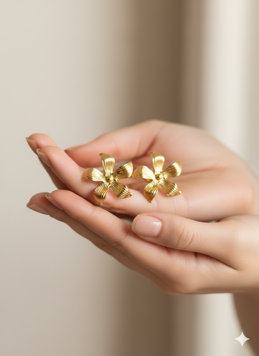 Golden Flower Statement Studs