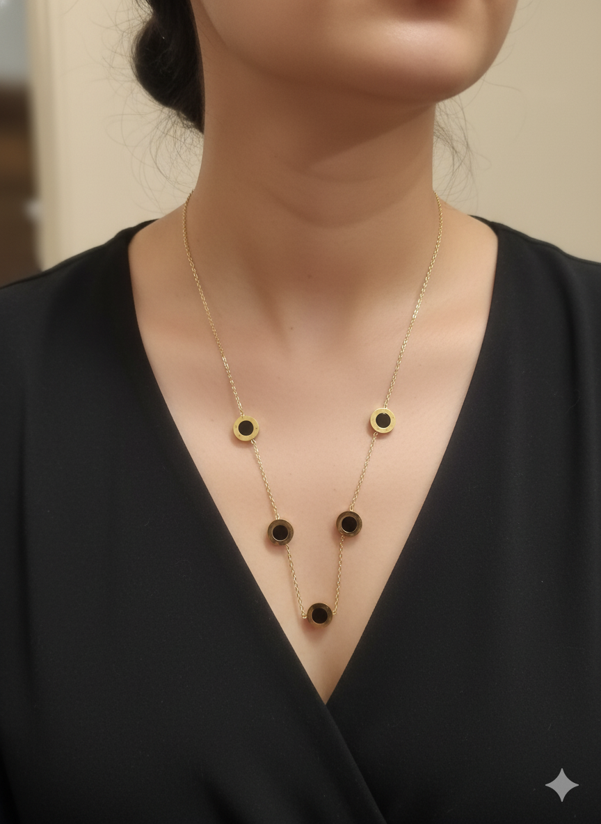 Round Roman Black and Rose Gold Stainless Steel Necklace Pendant Chain