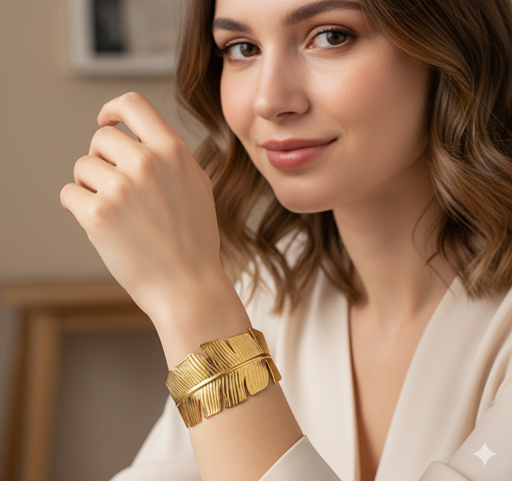 Stylish Leaf Shape Broad Chunky Bracelet For Girls & Women