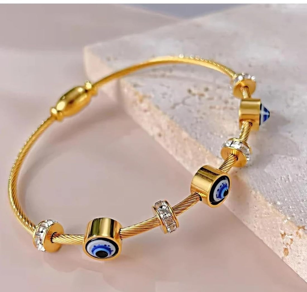 Anti Tarnish Stainless Steel Evil Eyes Kada ll Bracelet For Girls & Women