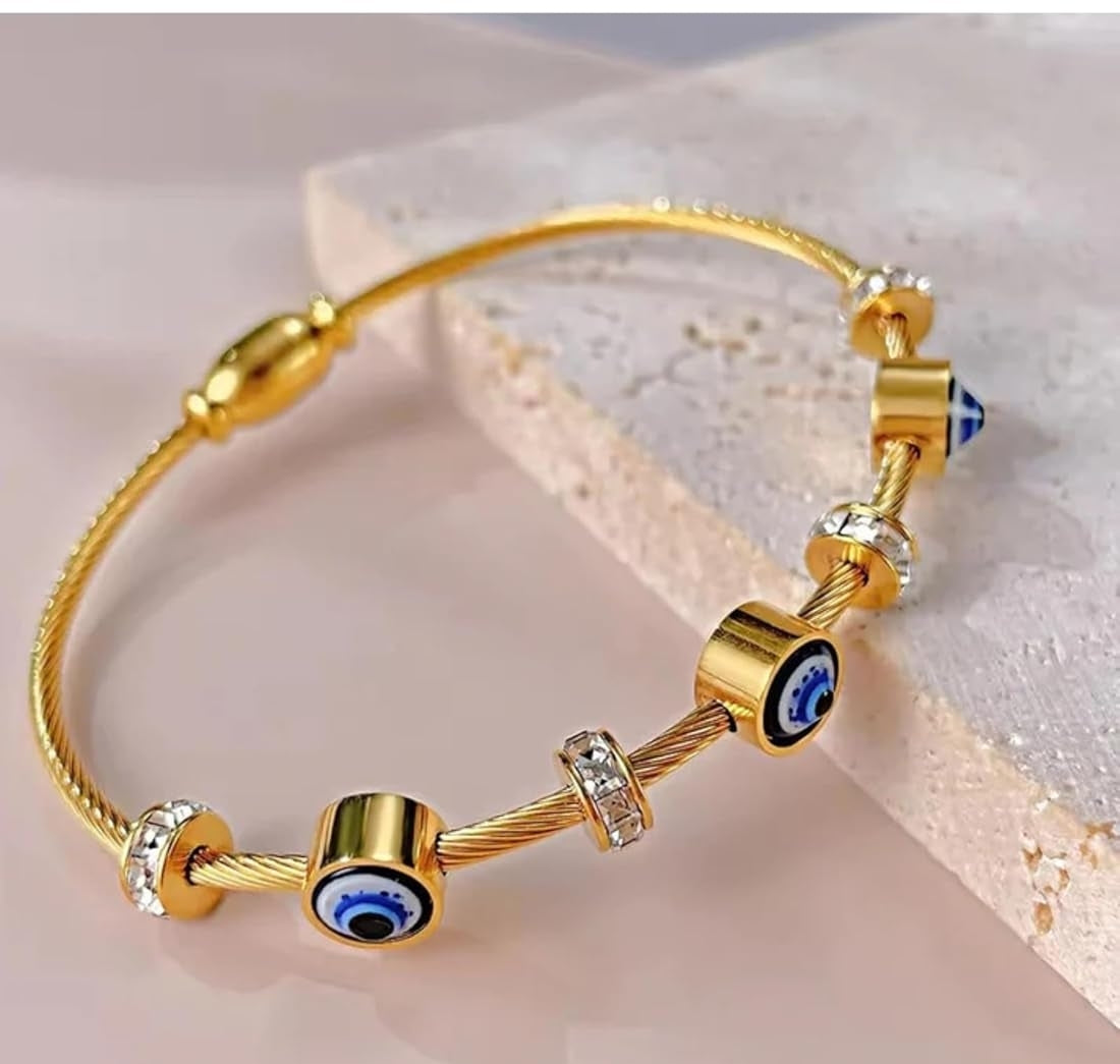 Anti Tarnish Stainless Steel Evil Eyes Kada ll Bracelet For Girls & Women