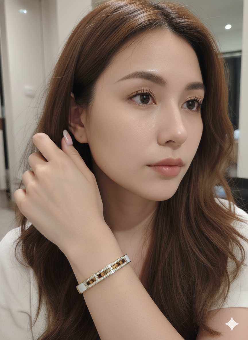 American diamond-studded stainless steel bangle-style bracelet