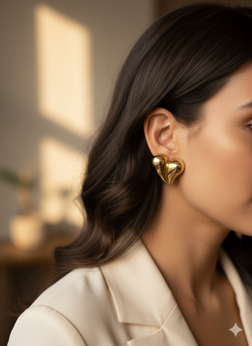 Gold-Toned Heart-Shaped Earrings