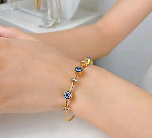 Anti Tarnish Stainless Steel Evil Eyes Kada ll Bracelet For Girls & Women