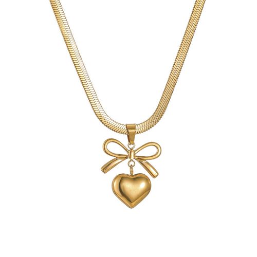 Anti-Tarnish Bow Knot Heart Pendant Necklace