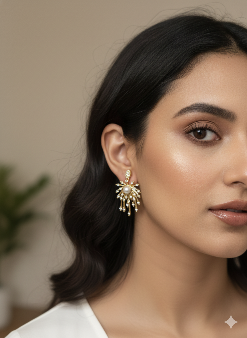 Rhinestone Pearl Design Drop Dangle Earrings