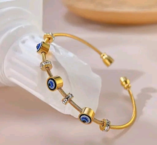 Anti Tarnish Stainless Steel Evil Eyes Kada ll Bracelet For Girls & Women