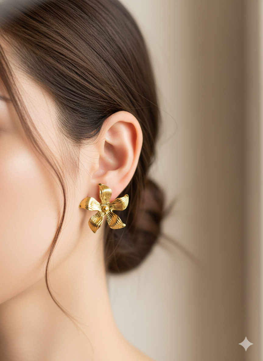 Golden Flower Statement Studs