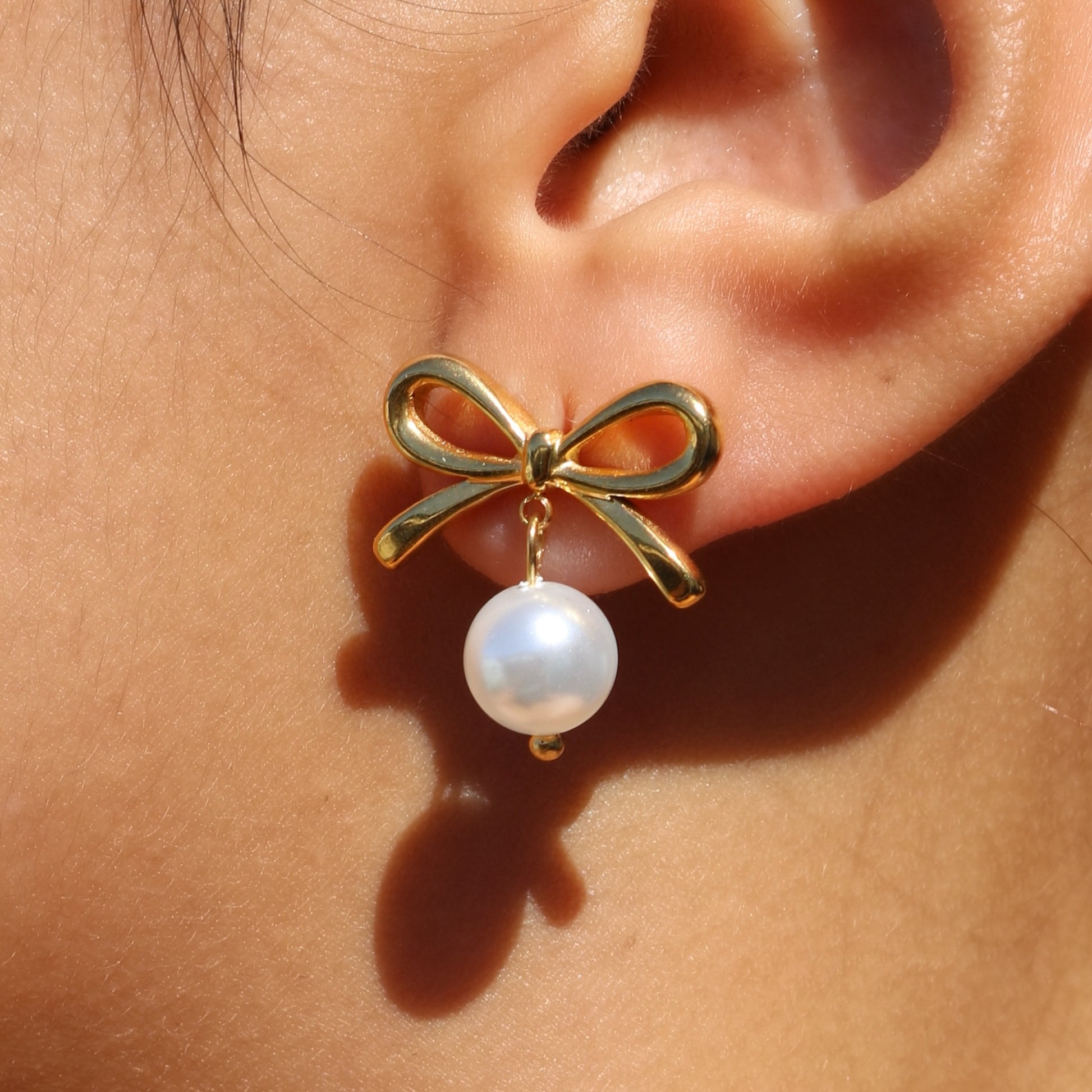 14k Gold Plated Huggie pearl Drop Earrings
